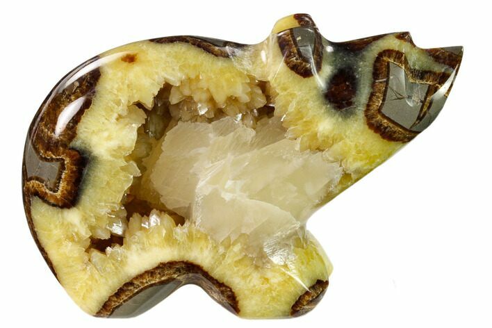 Calcite Crystal Filled, Polished Septarian Bear - Utah #160171